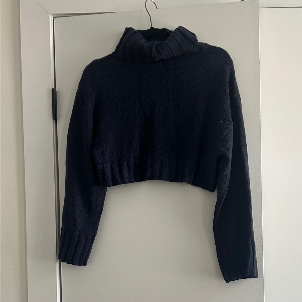 Navy Turtleneck Cropped Sweater